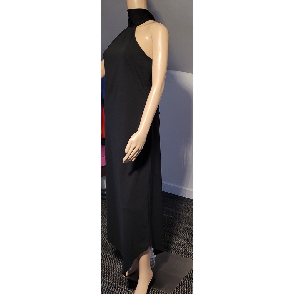 Scene Ladies Black Elegant Long Dress Size 7/8 With Beading Accent and V Hem - Picture 5 of 9